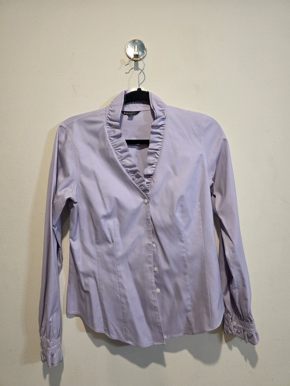BROOKS BROTHERS Lilac Purple Ruffle Collar Button Down Shirt Blouse 6